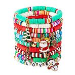 10Pcs 10 Styles Polymer Clay Heishi Beaded Stretch Bracelet Sets for Christmas, with Natural Pearl Beads and Alloy Enamel Pendants, Golden, Mixed Color, Inner Diameter: 2-1/8 inch(5.5cm), 1pc/style(BJEW-JB06128)