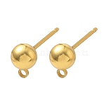 Brass Stud Earring Findings, Round, with 304 Stainless Steel Pin, with Loop, Golden, 7x5mm, Hole: 1.2mm, Pin: 10x0.7mm(KK-CBA80F9-03G)