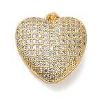 Brass Micro Pave Clear Cubic Zirconia Pendants, Cadmium Free & Lead Free, Hollow Out Heart, Golden, 23x22x10mm, Hole: 4x5mm(KK-B094-06G)