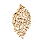 304 Stainless Steel Pendants, Hollow Leaf Charms, Ion Plating(IP), Real 18K Gold Plated, 35x19x1mm, Hole: 1.2mm(STAS-L294-01G)
