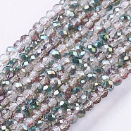 Half Plated Faceted Rondelle Electroplate Glass Bead Strands, Green, 3x2mm, Hole: 1mm, about 165~169pcs/strand, 15~16 inch(38~40cm)(X-EGLA-D020-3x2mm-15)