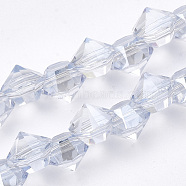 Electroplated Glass Beads Strands, Pearl Luster Plated, Faceted, Diamond, Alice Blue, 6x5mm, Hole: 1mm, about 100pcs/strand, 17.12 inch(X-EGLA-S174-01B-05)