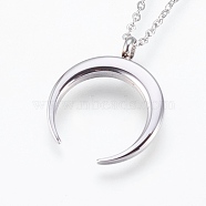 304 Stainless Steel Pendant  Necklaces, Double Horn/Crescent Moon, Stainless Steel Color, 17.99 inch(45.7cm), 1.5mm(NJEW-P224-16P)