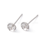 Rack Plating Brass Stud Earring Findings, with 925 Silver Pin, for Half Drilled Beads, Long-Lasting Plated, Cadmium Free & Lead Free, Platinum, 14x5mm, Pin: 0.7mm(KK-G433-05B-P)