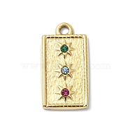 304 Stainless Steel Rhinestone Pendants, Square, Real 14K Gold Plated, 20.5x11x2.5mm, Hole: 2mm(STAS-L022-448G)