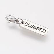 Tibetan Style Alloy Rectangle Pendants, with Word Blessed, Antique Silver, 8x21x2mm, Hole: 2mm(X-TIBEP-PH00963-11)