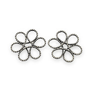 Brass Flower Wire Beads, Nickel Free, Antique Silver, 26x24x3mm, Hole: 6x7mm(KK-J187-76AS-NF)