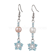 Natural Pearl Dangle Earrings, TOHO Seed Beaded Star Long Drop Earrings with 304 Stainless Steel Pins, Light Blue, 54x12mm(EJEW-MZ00120-02)
