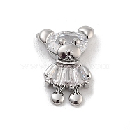 Brass Pave Clear Cubic Zirconia Pendants, Bear, Platinum, 12x8.5x3.5mm, Hole: 0.8mm(KK-Z061-18P-02)