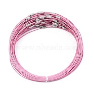Stainless Steel Wire Necklace Cord DIY Jewelry Making, with Brass Screw Clasp, Pink, 17.5 inchx1mm, Diameter: 14.5cm(TWIR-R003-03)