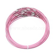 Stainless Steel Wire Necklace Cord DIY Jewelry Making, with Brass Screw Clasp, Pink, 17.52 inch(44.5cm), 1mm, Inner Diameter: 5.71 inch(14.5cm)(TWIR-R003-03)