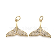 Brass Micro Pave Clear Cubic Zirconia Charms, with Jump Rings, Long-Lasting Plated, Fishtail Shape, Real 18K Gold Plated, 15x19x2mm, Hole: 3mm(KK-F821-30G)