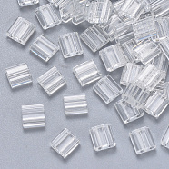 2-Hole Transparent Glass Seed Beads, Rectangle, Clear, 5x4.5~5.5x2~2.5mm, Hole: 0.5~0.8mm, about 118pcs/10g(X-SEED-S031-L-001)