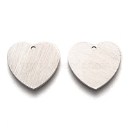 304 Stainless Steel Pendants, Stamping Blank Tag, Laser Cut, Double Side Drawbench Effect, Heart, Stainless Steel Color, 14x15x1mm, Hole: 1.2mm(STAS-O133-02C-P)