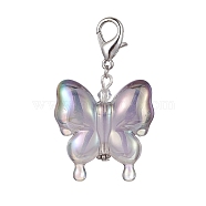 Acrylic Butterfly Pendant Decorations, with Zinc Alloy Lobster Claw Clasps, Gray, 58mm(HJEW-JM01594-01)