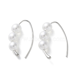 999 Sterling Silver Dangle Earrings, with Imitation Pearl Beads, Platinum, 22x5mm(EJEW-P296-19P)