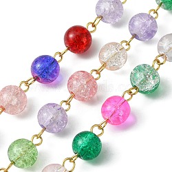 Crackle Glass Round Beaded Chain, with 304 Stainless Steel Findings, Unwelded, Colorful, 14x8mm, about 3.28 Feet(1m)/Strand(AJEW-JB01167)