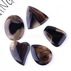 Natural Striped Agate/Banded Agate Pendants, Dyed, Mixed Shape, Coffee, 46~54x35.5~47.5x6mm, Hole: 1.5~2mm(G-S208-07)