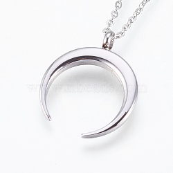 Tarnish Resistant 304 Stainless Steel Pendant Necklaces, Double Horn/Crescent Moon, Stainless Steel Color, 17.99 inch(45.7cm), 1.5mm(NJEW-P224-16P)