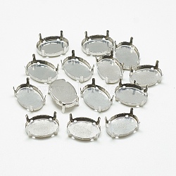 Non-Tarnish 201 Stainless Steel Sew on Prong Settings, Claw Settings for Pointed Back Rhinestone, Oval, Stainless Steel Color, Tray: 16.5x11.5mm, 17x12x6mm, Hole: 1mm(STAS-T032-03-13x18mm)