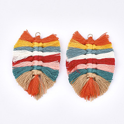 Polycotton(Polyester Cotton) Tassel Big Pendant Decorations, with Iron Findings, Light Gold, Colorful, 83~90x55~58x7~8mm, Hole: 5mm(X-FIND-T035-02B)