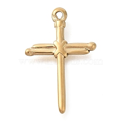 304 Stainless Steel Pendants, Cross Charm, Real 14K Gold Plated, 19x12.5x2mm, Hole: 0.9mm(STAS-P369-13B-G)