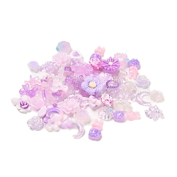 Luminous Resin Decoden Cabochons, Glow in the Dark Flower Mixed Shapes, Purple, 6~15x7~12x2~6.5mm, about 3000pcs/set(RESI-K036-05E)