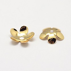 Flower Grade AAA Brass Bead Caps, Cadmium Free & Nickel Free & Lead Free, Real 18K Gold Plated, 8x2mm, Hole: 1mm(KK-O093-17-NR)