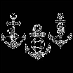 Glass Hotfix Rhinestone, Iron on Appliques, Costume Accessories, for Clothes, Bags, Pants, Anchor & Helm, 297x210mm(DIY-WH0303-375)