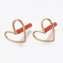 Brass Stud Earrings, with Raw(Unplated) Brass Pins and Plastic Protector, Heart, Real 18K Gold Plated, 1/2x3/8 inch(13x11mm), Pin: 0.7mm(X-KK-S348-124)