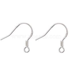 925 Sterling Silver Earring Hooks, Silver, 14mm, Hole: 2mm, 21 Gauge, Pin: 0.7mm(STER-E046-01S)