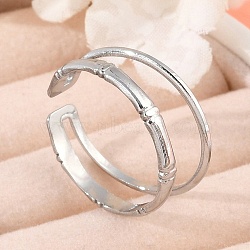 304 Stainless Steel Open Cuff Rings for Women, Bamboo Joint, Stainless Steel Color, 8mm, Adjustable(RJEW-A056-01P)