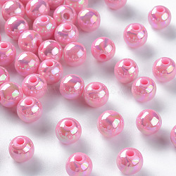 Opaque Acrylic Beads, AB Color Plated, Round, Hot Pink, 8x7mm, Hole: 2mm, about 1745pcs/500g(MACR-S370-D8mm-A02)