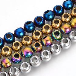 Electroplate Non-magnetic Synthetic Hematite Beads Strands, 3 Hole Guru Beads, T-Drilled Beads, Rondelle, Mixed Color, 10x8mm, Hole: 1mm, about 40pcs/strand, 15.7 inch(G-Q486-80)