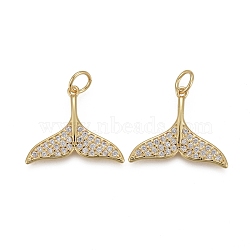 Brass Micro Pave Clear Cubic Zirconia Charms, with Jump Rings, Long-Lasting Plated, Fishtail Shape, Real 18K Gold Plated, 15x19x2mm, Hole: 3mm(KK-F821-30G)
