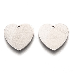 304 Stainless Steel Pendants, Stamping Blank Tag, Laser Cut, Double Side Drawbench Effect, Heart, Stainless Steel Color, 14x15x1mm, Hole: 1.2mm(STAS-O133-02C-P)