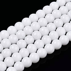 Opaque Solid Color Glass Beads Strands, Round, White, 4~4.5mm, Hole: 0.8mm, about 97~99pcs/strand, 14.76 inch~14.96 inch(37.5~38cm)(GLAA-T032-P4mm-02)