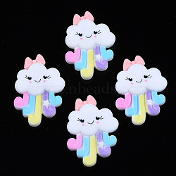 Opaque Resin Cabochons, Rubberized Style, Cloud with Bowknot, White, 32.5~34x22~23x5mm(CRES-S308-032)