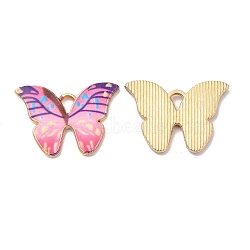 Alloy Enamel Pendants, Long-Lasting Plated, Cadmium Free & Nickel Free & Lead Free, Golden, Butterfly Charm, Pearl Pink, 15.5x21.5x1.6mm, Hole: 3.5X2mm(ENAM-K069-30G-05)