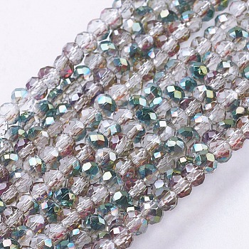 Half Plated Faceted Rondelle Electroplate Glass Bead Strands, Green, 3x2mm, Hole: 1mm, about 165~169pcs/strand, 15~16 inch(38~40cm)