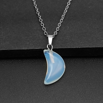 Moon Opalite Pendant Necklaces, with Platinum Alloy Cable Chains, 19.69 inch(50cm)