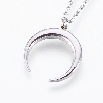 304 Stainless Steel Pendant  Necklaces, Double Horn/Crescent Moon, Stainless Steel Color, 17.99 inch(45.7cm), 1.5mm