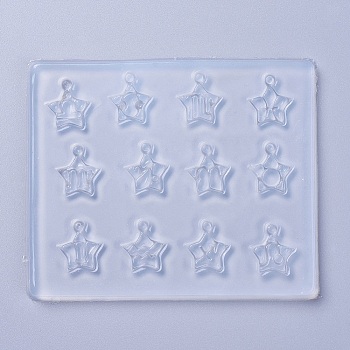 Pendant Food Grade Silicone Molds, Resin Casting Molds, For UV Resin, Epoxy Resin Jewelry Making, Star with 12 Constellation/Zodiac, White, 113x94x6mm, Hole: 3mm, Inner Diameter: 18x17mm