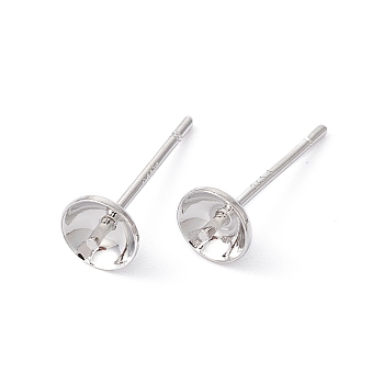 Rack Plating Brass Stud Earring Findings, with 925 Silver Pin, for Half Drilled Beads, Long-Lasting Plated, Cadmium Free & Lead Free, Platinum, 14x5mm, Pin: 0.7mm