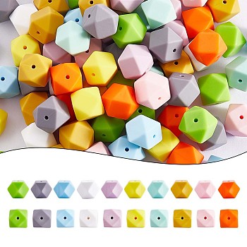 100Pcs Silicone Beads Mixed Color Hexagonal Silicone Beads Bulk Spacer Beads Silicone Bead Kit for Bracelet Necklace Keychain Jewelry Making, Mixed Color, 17mm, Hole: 2mm