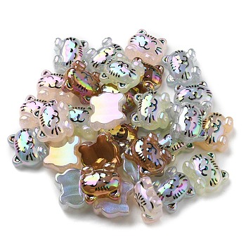 UV Plating Luminous Acrylic Beads, Iridescent, Cat, Mixed Color, 18.5x20.5x8.5mm, Hole: 2.6mm