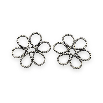 Brass Flower Wire Beads, Nickel Free, Antique Silver, 26x24x3mm, Hole: 6x7mm