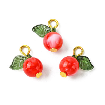 Acrylic Pendants, with Iron Flat Head Pins, Fruit Charms, Orange Red, 15x11.5x7.5mm, Hole: 2mm