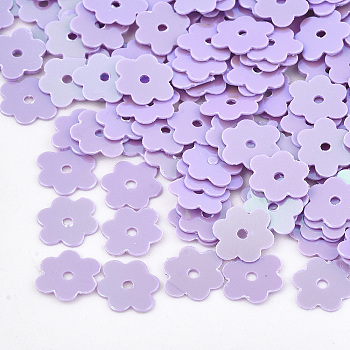 Ornament Accessories, PVC Plastic Paillette/Sequins Beads, Flower, Lilac, 6x7~7.5x0.4mm, Hole: 1mm, about 3500pcs/50g
