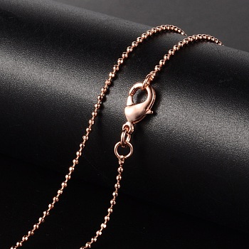 Brass Necklaces, Ball Chain, Faceted, with Lobster Clasp, Rose Gold, 18.11 inch(46cm), 1.2mm